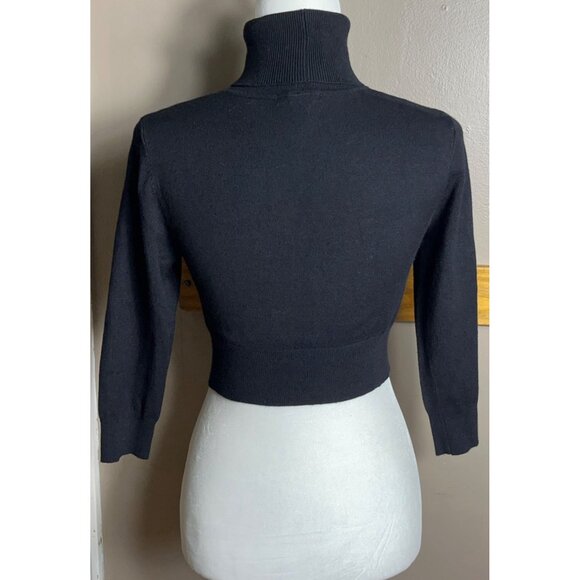 XXI Crop Turtleneck Sweater Black 3/4 Sleeve Coquette Marilyn Stretch Womens M - Picture 4 of 9